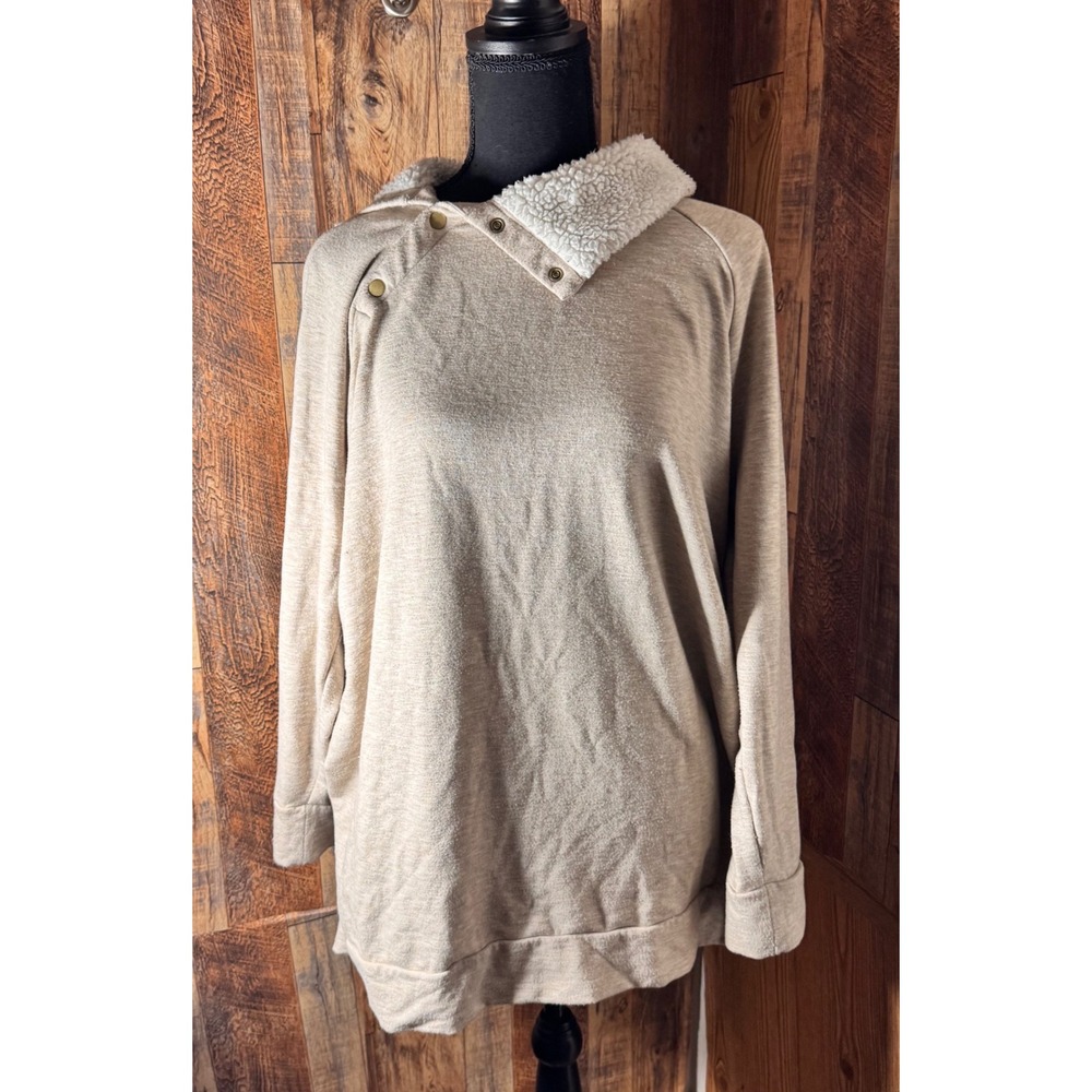Isabel Maternity XXL Beige Sherpa Collar Snap Pullover‎ Sweatshirt